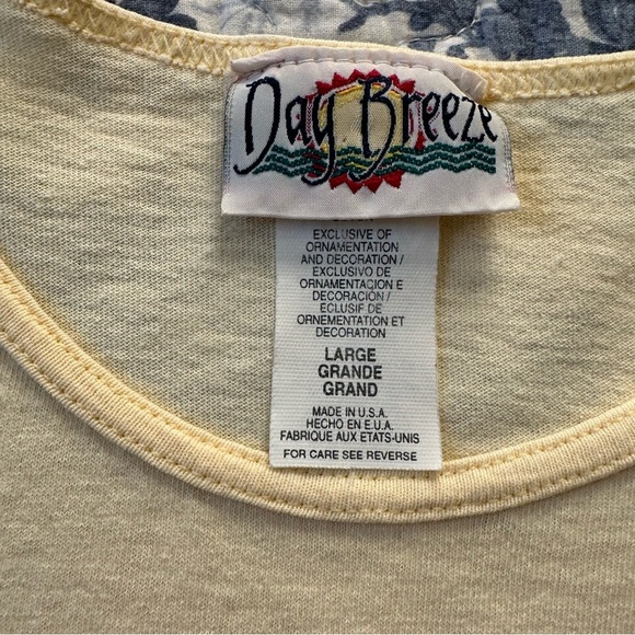 Day Breeze Shirt Vintage Butter Yellow Cat Design Embroidery Cotton Size L - Picture 6 of 9